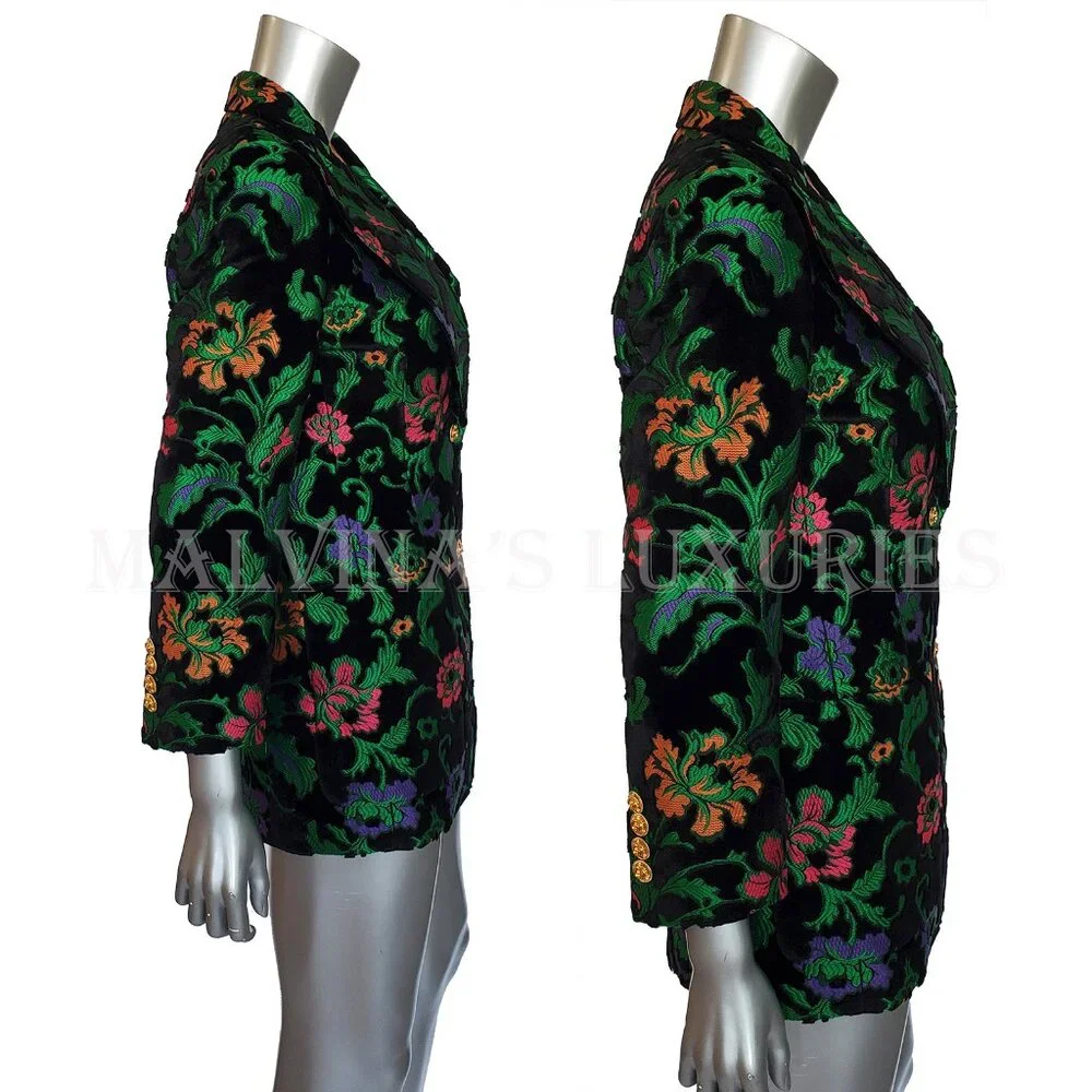 GUCCI JACKET SINGLE BREASTED VELVET JAQUARD FLORAL BLAZER sz IT 40 US 4 - Picture 3 of 14